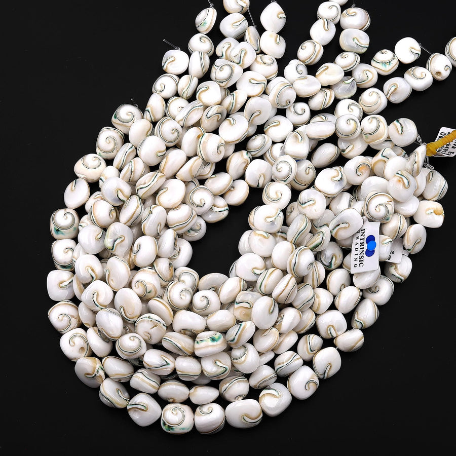 Ocean Whisper Natural Shiva Eye Shell Beads Rounded Pillow Nuggets 12mm 14mm 16mm 15.5" Strand