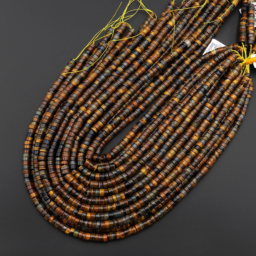 AAA Natural Brown Blue Tiger's Eye 4mm 6mm Heishi Beads 15.5" Strand