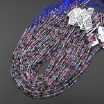 AAA Extra Translucent Faceted Natural Tourmaline 3mm Round Beads Pink Green Blue Gemstone 15.5" Strand