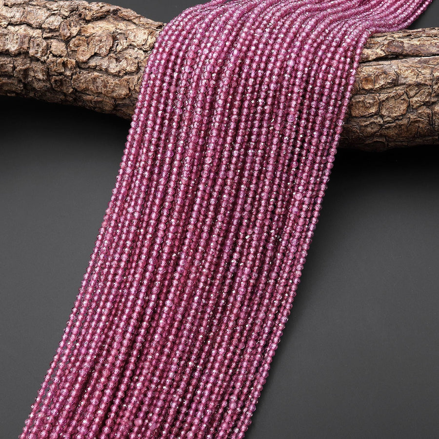 AAA Faceted Natural Pink Purple Rhodolite Garnet 2mm Round Gemstone Beads 15.5" Strand