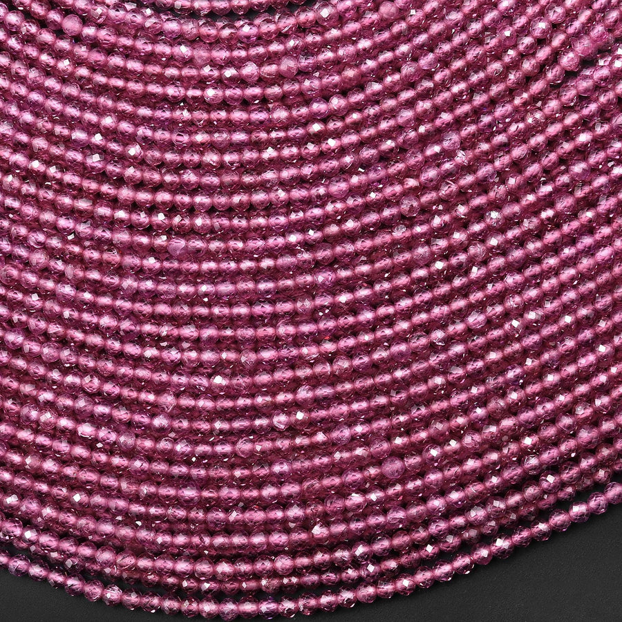 AAA Faceted Natural Pink Purple Rhodolite Garnet 2mm Round Gemstone Beads 15.5" Strand