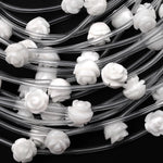 Natural White Jade Hand Carved Rose Flower Gemstone Beads 8mm 10mm 12mm Strand