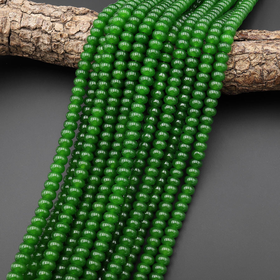 Green Taiwan Jade Smooth Rondelle 8mm Beads 15.5" Strand