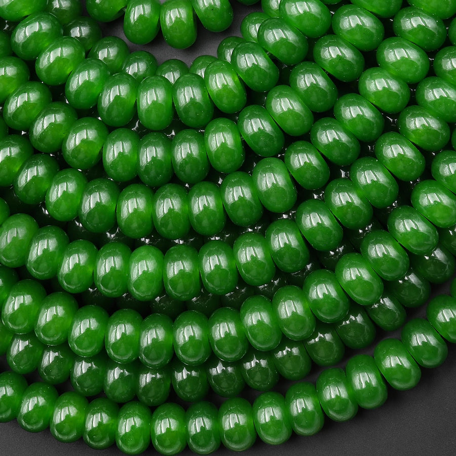 Green Taiwan Jade Smooth Rondelle 8mm Beads 15.5" Strand