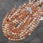 AAA+ Natural Metallic Golden Orange Peach Coin Pearl 10mm Iridescent High Quality Real Genuine Freshwater Pearl Beads 15.5" Strand