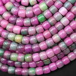 Spring Flower Garden - Mixed-Color Jade 8mm Smooth Short Cylinder Barrel Rondelle Beads 15.5" Strand