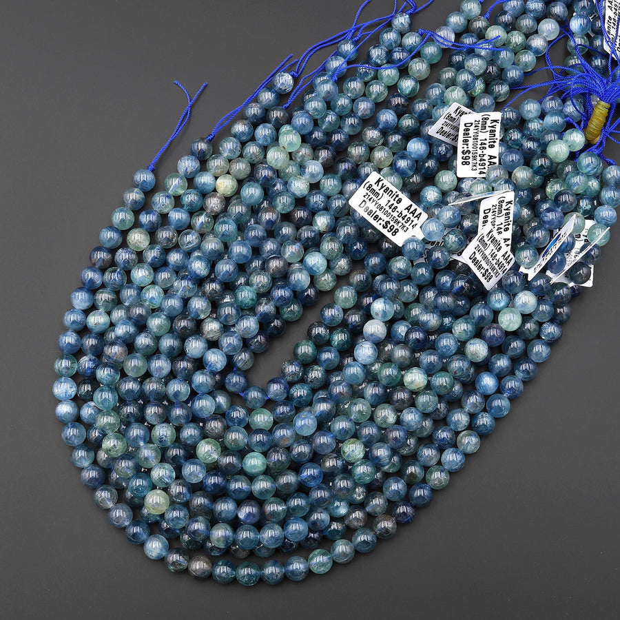 AAA Genuine Natural Silvery Blue Kyanite 5mm 6mm 7mm 8mm 9mm 10mm 11mm 12mm Smooth Round Beads 15.5" Strand