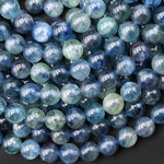 AAA Genuine Natural Silvery Blue Kyanite 5mm 6mm 7mm 8mm 9mm 10mm 11mm 12mm Smooth Round Beads 15.5" Strand