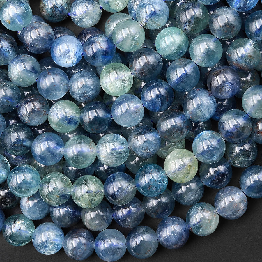 AAA Genuine Natural Silvery Blue Kyanite 5mm 6mm 7mm 8mm 9mm 10mm 11mm 12mm Smooth Round Beads 15.5" Strand