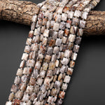 Faceted Natural Laguna Lace Agate Rectangle Cushion 8x10mm Beads 15.5" Strand
