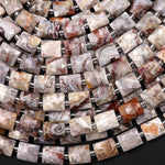 Faceted Natural Laguna Lace Agate Rectangle Cushion 8x10mm Beads 15.5" Strand