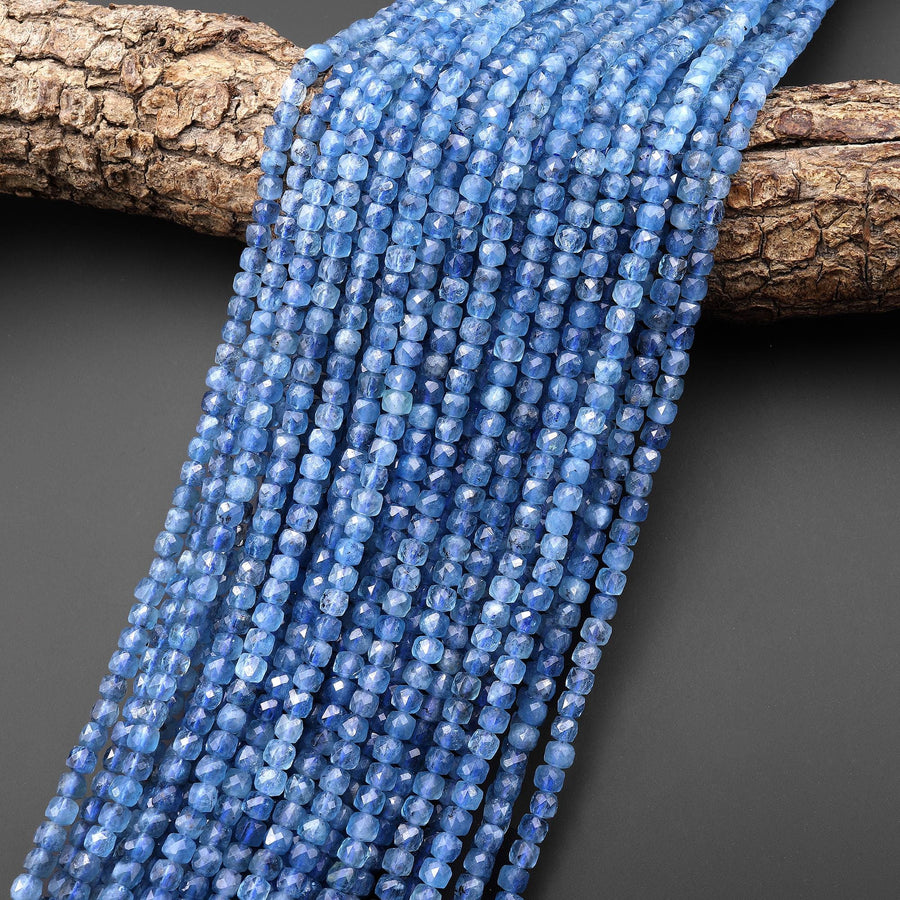 AAA Translucent Natural Santa Maria Blue Aquamarine Faceted 4mm Cube Dice Beads Birthstone Gemstone 15.5" Strand B4919