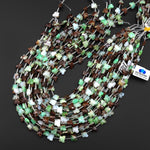 Faceted Natural Australian Green Brown Chrysoprase Butterfly Beads 10mm Carved Gemstone 15.5" Strand