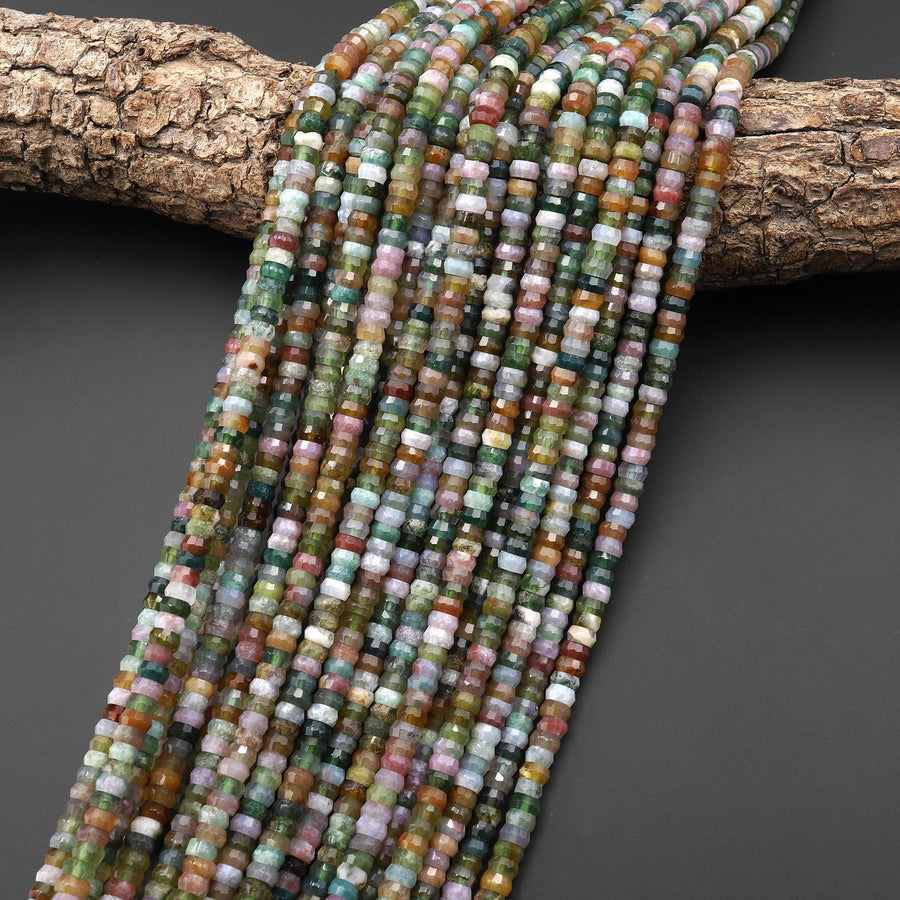 Faceted Natural Indian Agate Heishi Rondelle Beads 5mm 15" Strand