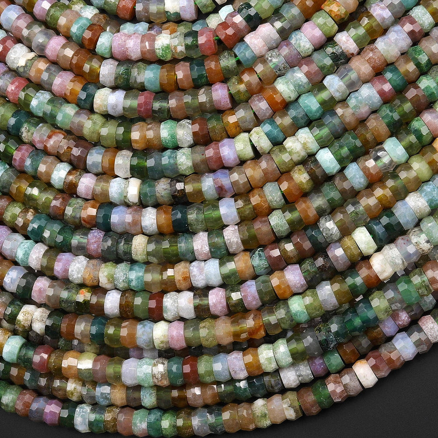 Faceted Natural Indian Agate Heishi Rondelle Beads 5mm 15" Strand