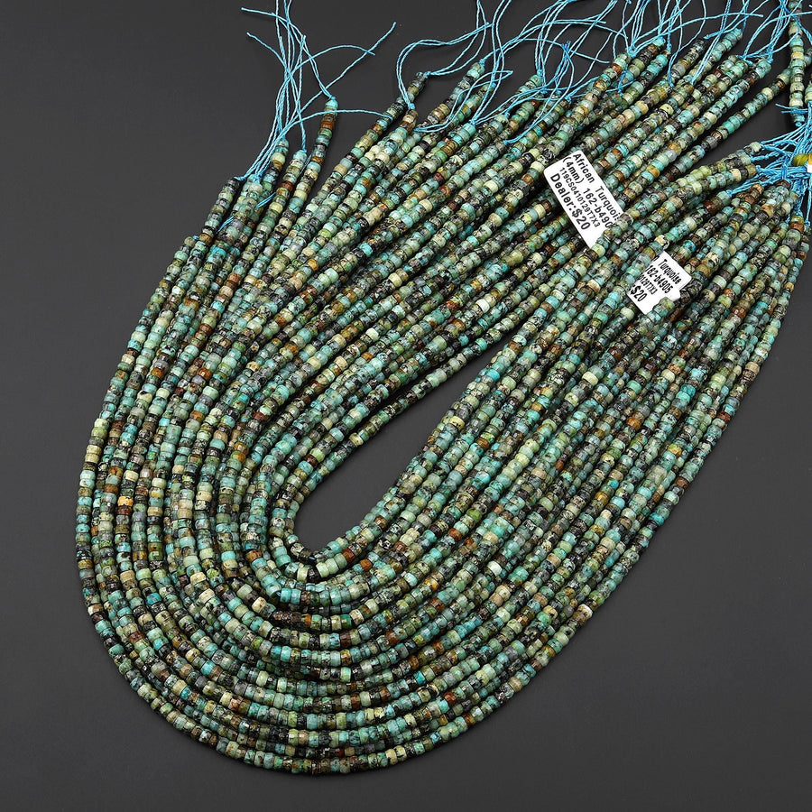 AAA Faceted Natural African Turquoise Heishi Rondelle Beads 4mm 15" Strand