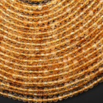 AAA Natural Citrine Faceted 3mm 4mm Round Beads Laser Diamond Cut Gemstone 15.5" Strand