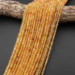 AAA Natural Citrine Faceted 3mm 4mm Round Beads Laser Diamond Cut Gemstone 15.5" Strand