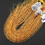 AAA Natural Citrine Faceted 3mm 4mm Round Beads Laser Diamond Cut Gemstone 15.5" Strand