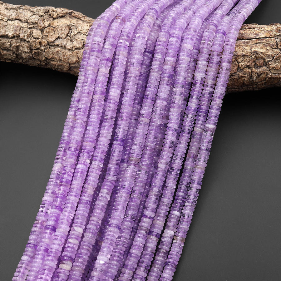 AAA Natural Lilac Amethyst 6mm Smooth Heishi Rondelle Beads 15.5" Strand