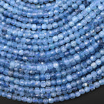 Faceted AAA Natural Blue Santa Maria Aquamarine 4mm Cube Beads Gemstone 15.5" Strand