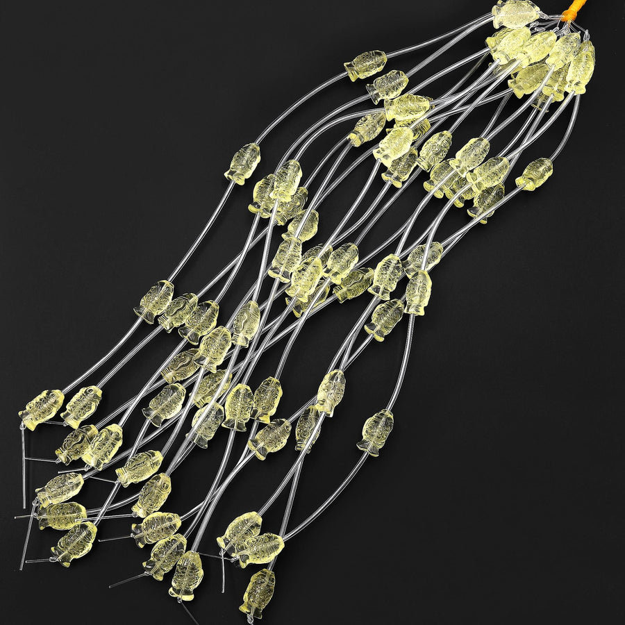 AAA Natural Lemon Quartz Crystal Hand Carved Gemstone Koi Fish Beads 20mm