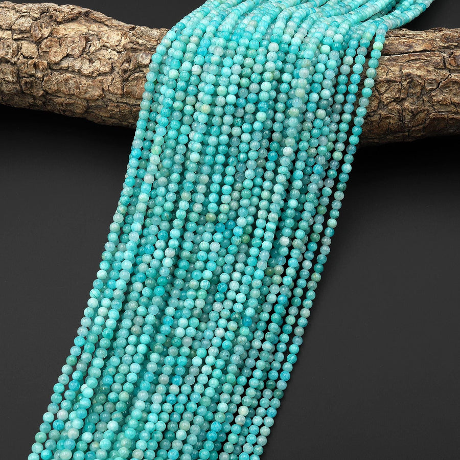 AAA Natural Aqua Blue Green Peruvian Amazonite Beads 3mm Smooth Round Beads 15.5" Strand