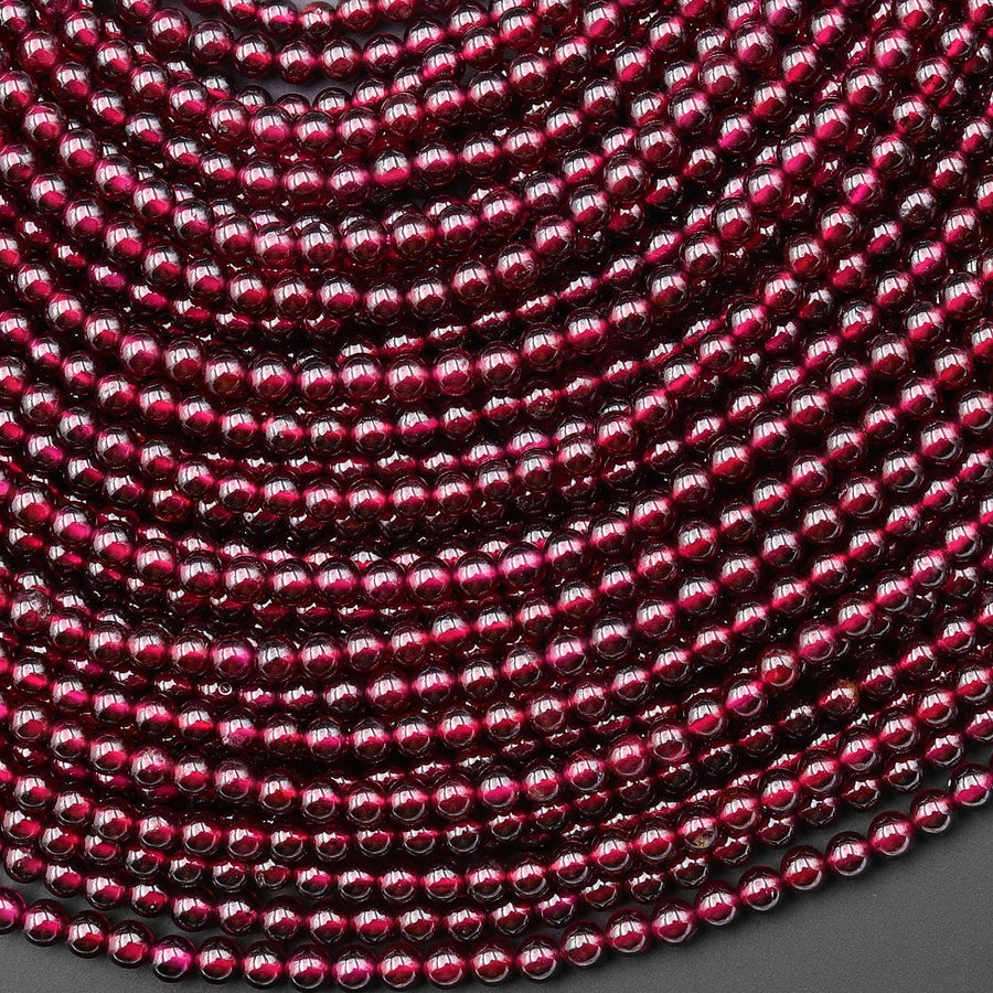 AAA+ Natural Red Garnet 2mm 3mm Smooth Round Beads 15.5" Strand