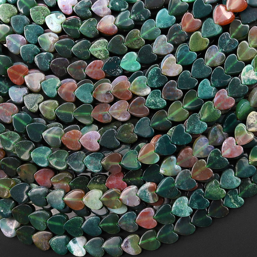 Natural Indian Agate Carved Heart Beads 6mm Gemstone 15.5" Strand
