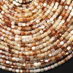 Natural Soft Golden Caramel Mother of Pearl Shell Small Cylinder Rounded Drum Tube Beads 3mm 15.5" Strand