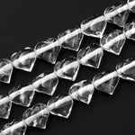 Natural Rock Crystal Quartz Beads Gemstone Puffy Heart Horizontally Drilled 10mm 12mm 14mm 7.5" Strand