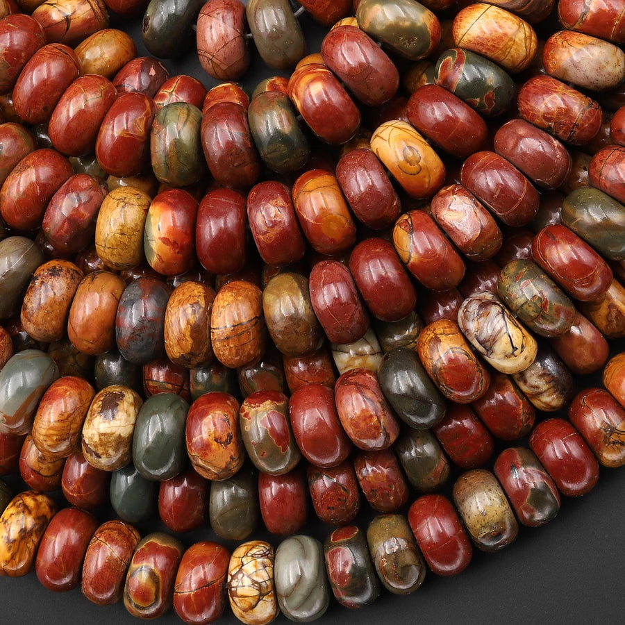 AAA Natural Red Creek Jasper Smooth Rondelle Beads 6mm 8mm 10mm Aka Multicolor Picasso Jasper 15.5" Strand
