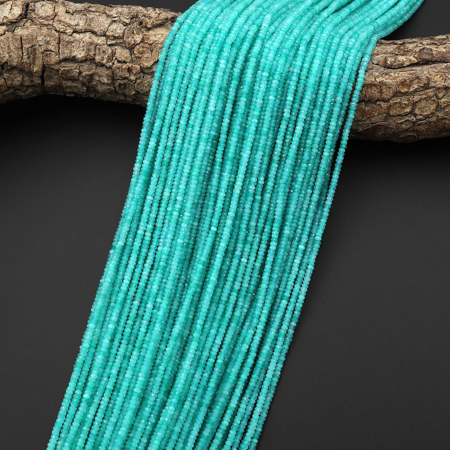 AAA Faceted Natural Peruvian Sea Blue Green Amazonite 2mm 3mm Thin Rondelle Beads Gemstone 15.5" Strand