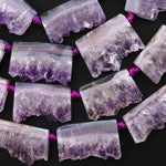 Natural Purple Amethyst Stalactite Slice Pendant Beads Side Drilled Rectangle Gemstone 15.5" Strand B1709