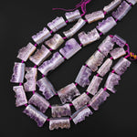 Natural Purple Amethyst Stalactite Slice Pendant Beads Side Drilled Rectangle Gemstone 15.5" Strand B1709