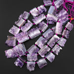 Natural Purple Amethyst Stalactite Slice Pendant Beads Side Drilled Rectangle Gemstone 15.5" Strand B1711