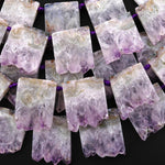 Natural Purple Amethyst Stalactite Slice Pendant Beads Side Drilled Rectangle Gemstone 15.5" Strand B1706