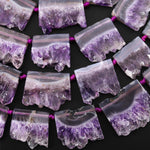 Natural Purple Amethyst Stalactite Slice Pendant Beads Side Drilled Rectangle Gemstone 15.5" Strand B1708