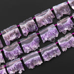 Natural Purple Amethyst Stalactite Slice Pendant Beads Side Drilled Rectangle Gemstone 15.5" Strand B1708