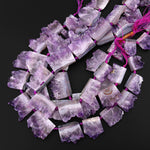 Natural Purple Amethyst Stalactite Slice Pendant Beads Side Drilled Rectangle Gemstone 15.5" Strand B1708