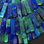 Blue Green Chrysocolla Azurite Looking Lapis Beads Cleopatra Style Freeform Rectangle 15.5" Strand