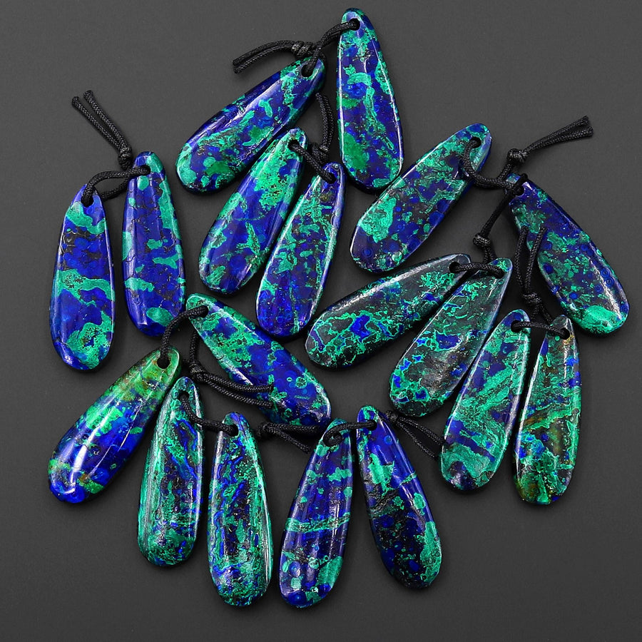 Drilled Natural Azurite Chrysocolla Teardrop Earring Pair Matched Gemstone Stone Beads
