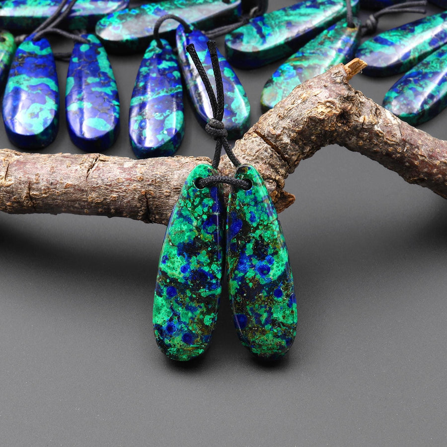 Drilled Natural Azurite Chrysocolla Teardrop Earring Pair Matched Gemstone Stone Beads