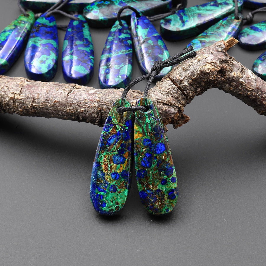 Drilled Natural Azurite Chrysocolla Teardrop Earring Pair Matched Gemstone Stone Beads