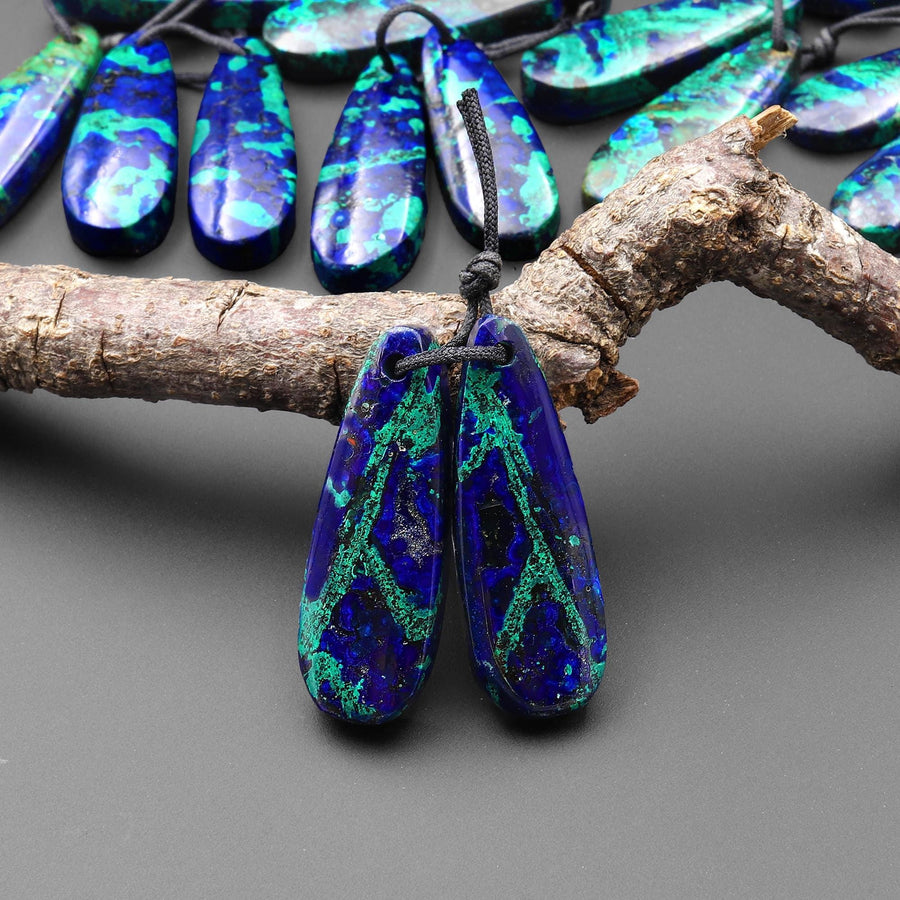 Drilled Natural Azurite Chrysocolla Teardrop Earring Pair Matched Gemstone Stone Beads A7