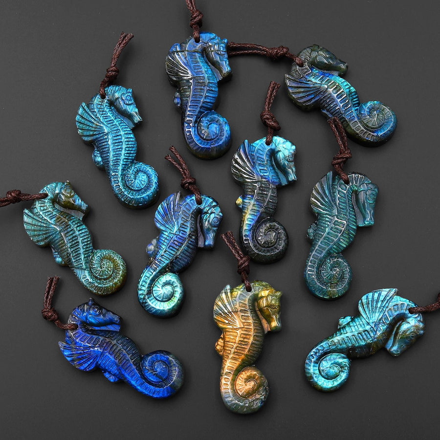 AAA Hand Carved Natural Seahorse Pendant Drilled Gemstone Focal Bead
