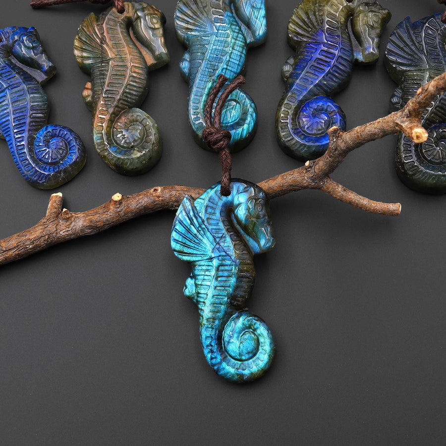AAA Hand Carved Natural Seahorse Pendant Drilled Gemstone Focal Bead