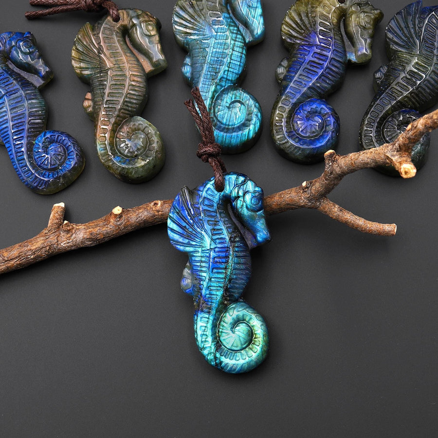 AAA Hand Carved Natural Seahorse Pendant Drilled Gemstone Focal Bead