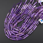 Natural Purple Amethyst Thin Long Hand Faceted Rectangle Tube Beads 15.5" Strand
