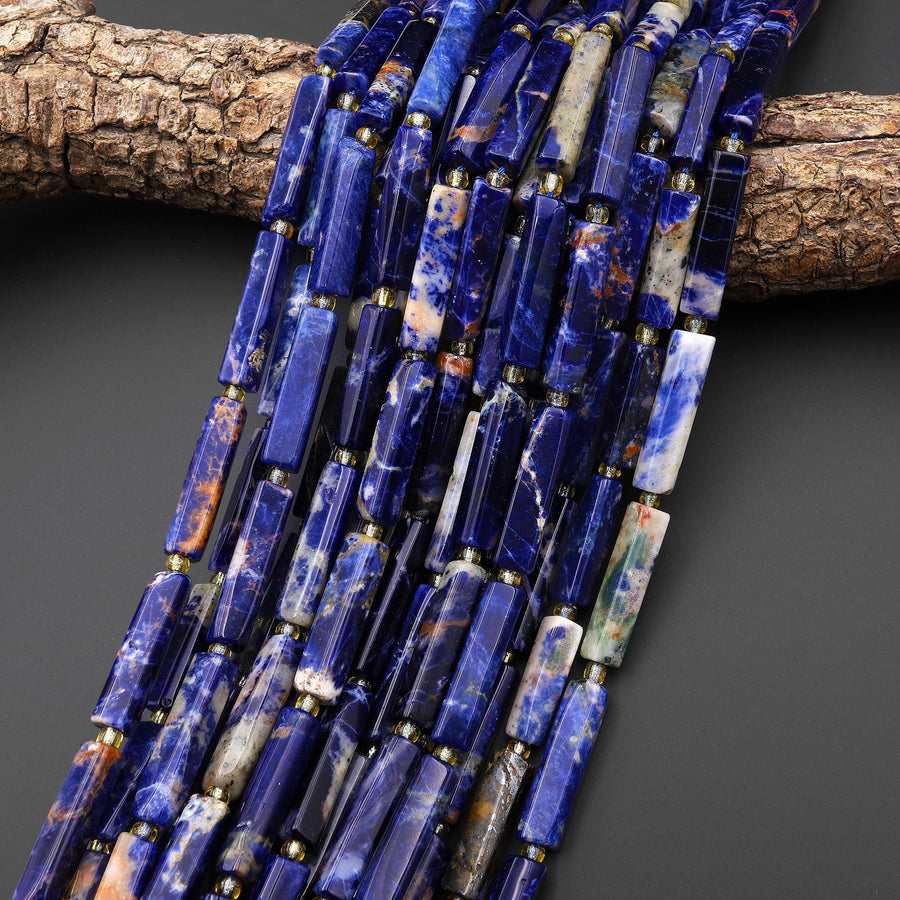 Natural Orange Sodalite Thin Long Hand Faceted Rectangle Tube Beads 15.5" Strand
